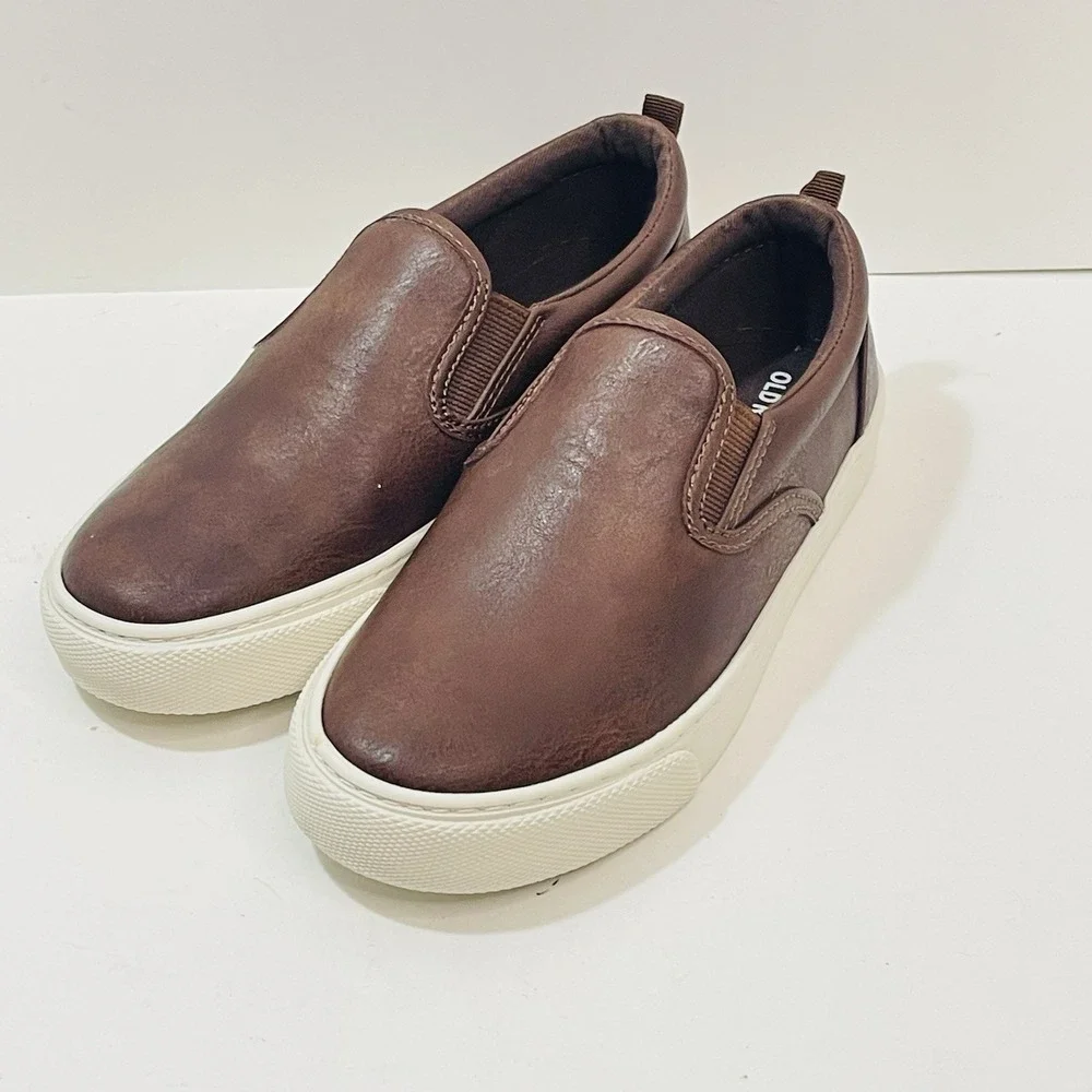 Old Navy Faux Leather Youth Boy Slip On‎ Brown Loafers Size 3